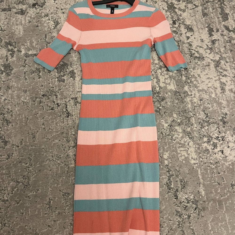 Aqua striped midi dress